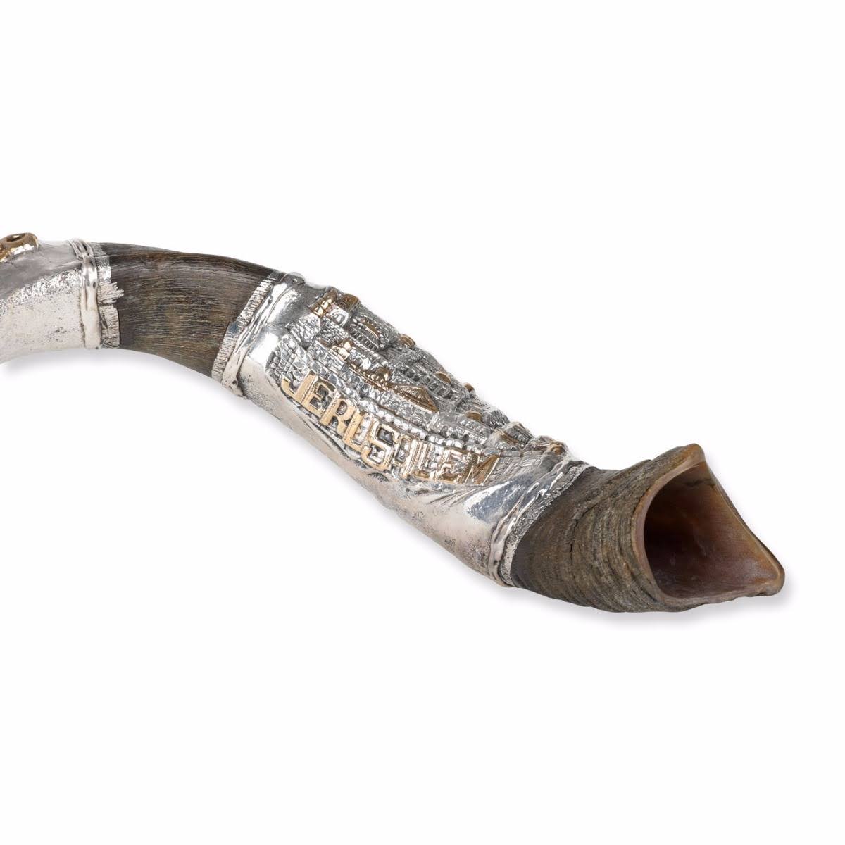 Sterling Silver Plated Yemenite Kudu Shofar - Jerusalem Design (Choice of Sizes)
