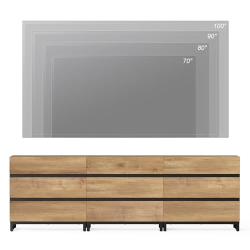 WAMPAT Modern TV Stand for TVs up to 40 inch, Entertainment Center TV Console with 3 Drawers and Metal Base, Media Console for Living Room, Bedroom, Oak