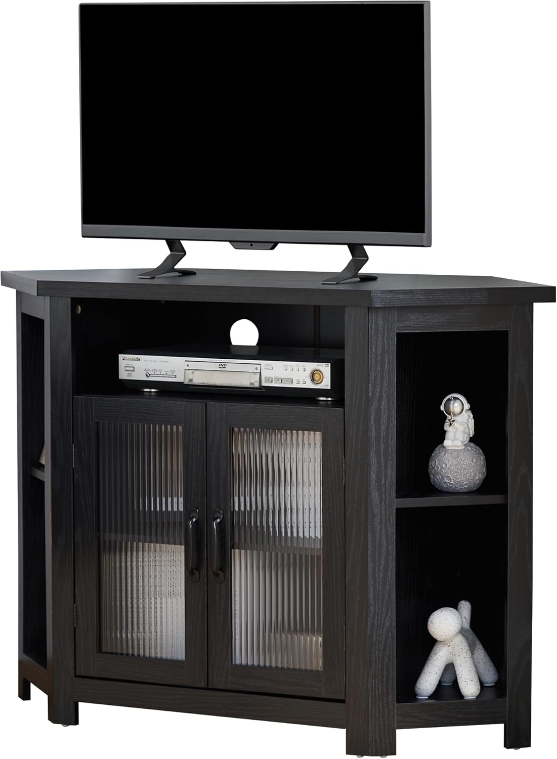 Corner TV Stand for TVs up to 50 Inch, Media Entertainment Center with Storage Shelves and Glass Doors, Console Table Buffet Cabinet for Living Room Bedroom