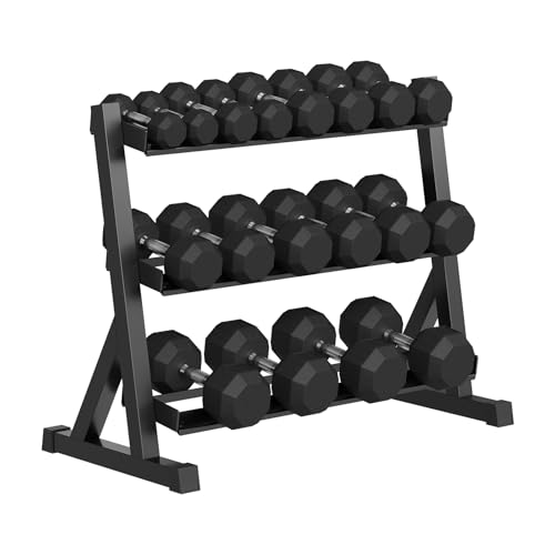 Premium Rubber Coated Hex Dumbbell Weight Set With Rack, Multiple Packages,210LB/350LB/450LB/550LB for Home Gym, Coated Hand Weights for Strength Training, Workouts