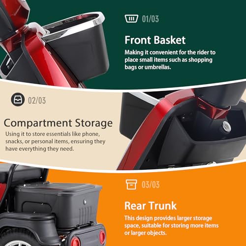 All Terrain Mobility Scooter, Heavy-Duty 4 Wheel Mobility Scooters for Seniors & Adults 500lbs Capacity, 1000W Powered Mobility Scooters with Convertible 2-Seat, 3-Speed Mode, Red (Style Red 1)