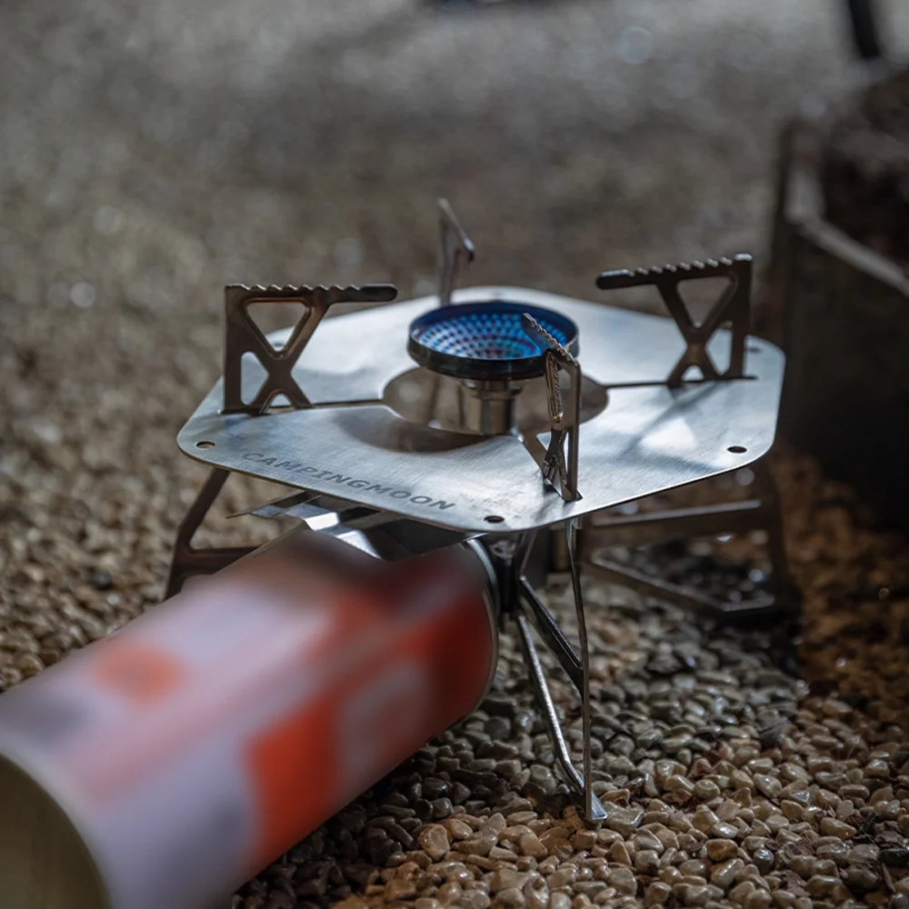 CAMPINGMOON Electronic Ignition Camping Metal Stoves Portable Picnic Barbecue Furnace Foldable Stoves with Storage Bag Water Boiling Cooking Accessory