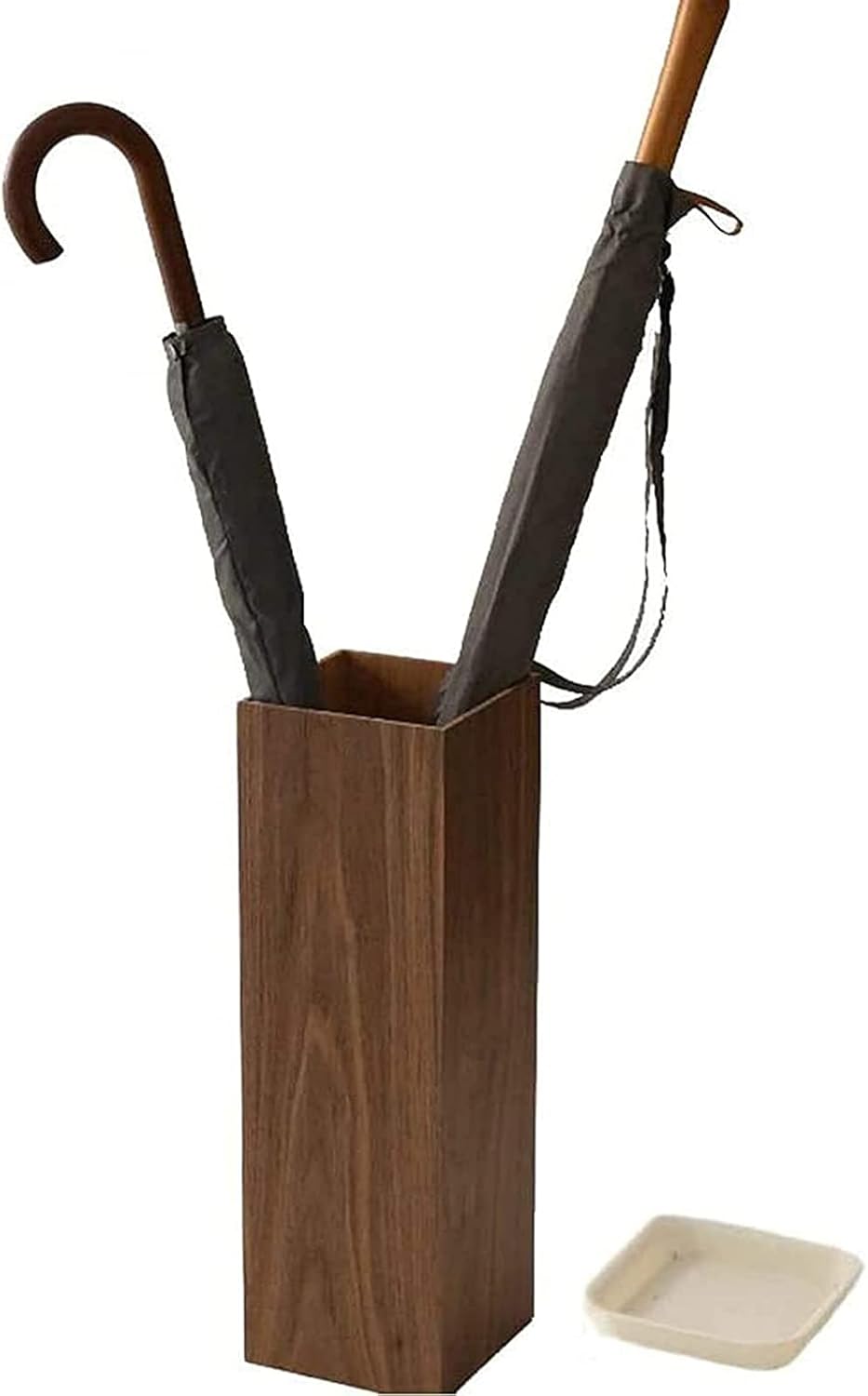 Umbrella Stand Made of Wood Wooden Umbrella Stand Saves Space with drip Tray Suitable for Front Door/Entrance Hall Walnut,