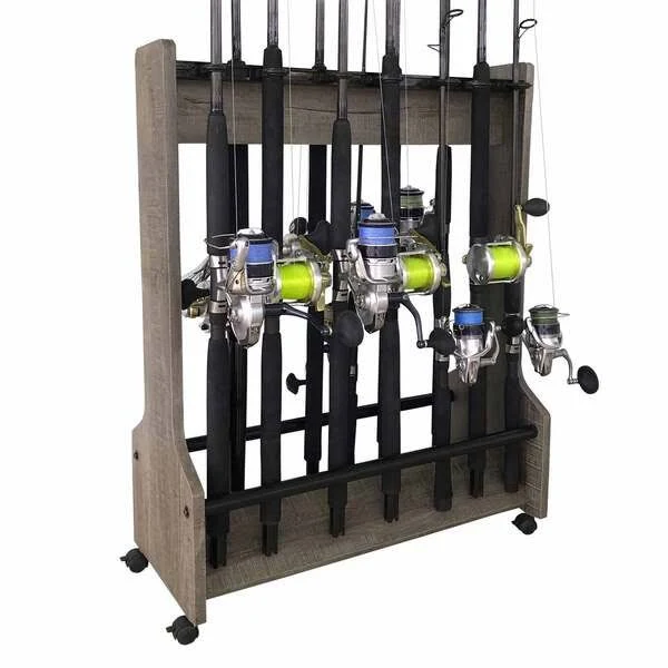 Rush Creek Creations Driftwood 16 Rolling Rod Rack | for Fishing