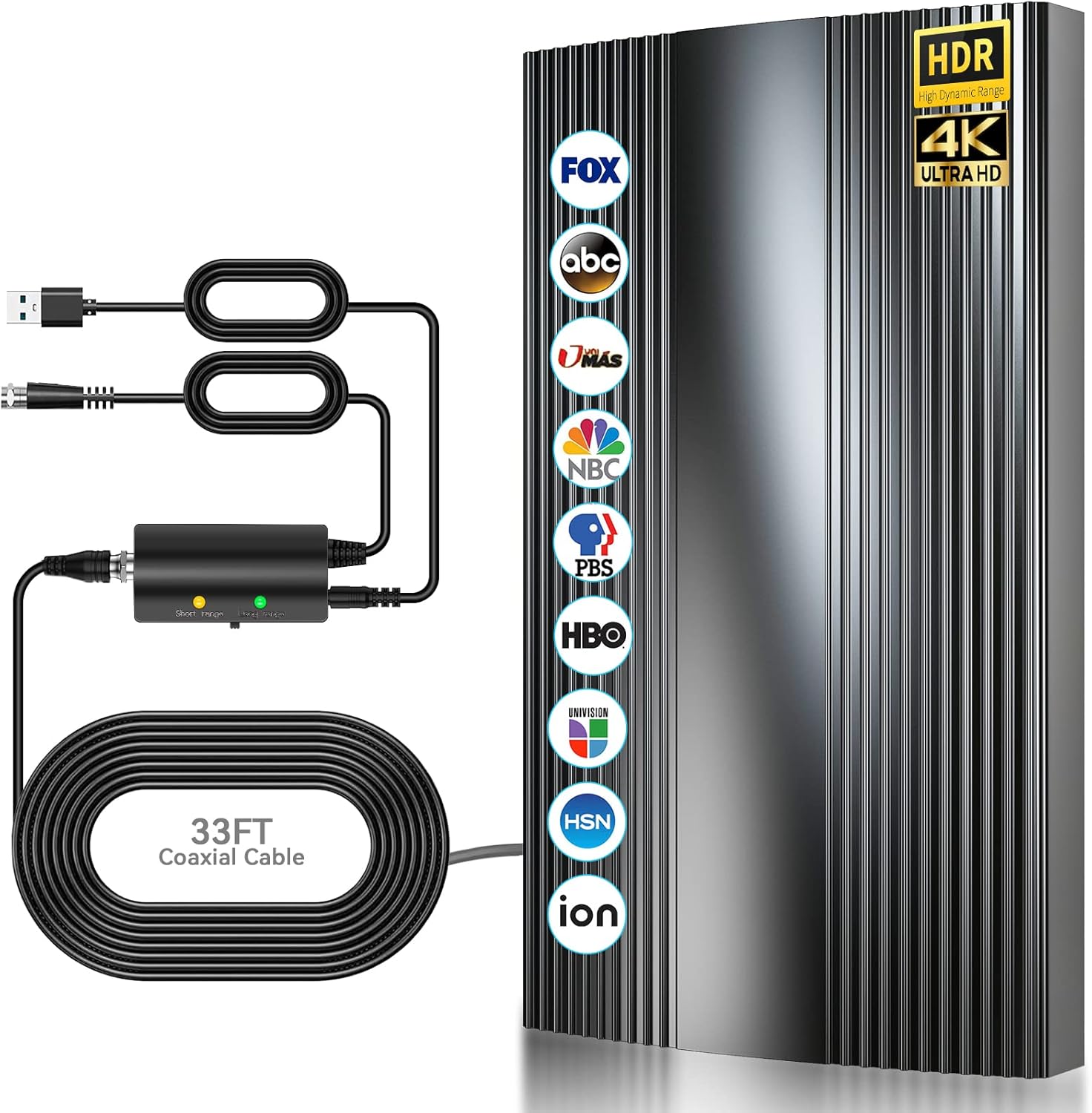 2022 Upgraded Digital HD TV Antenna Up 400 Miles Range, Indoor Outdoor Antenna for All Old Smart HDTVs, 360° Reception 4K 1080P HDTV Antenna with Amplifier Signal Booster/33ft Thick Coaxial Cable