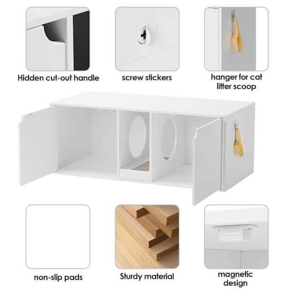 FUFU&amp;GAGA White Wood Side End Table Cat Litter Box with Double Room - Pet Supplies online store