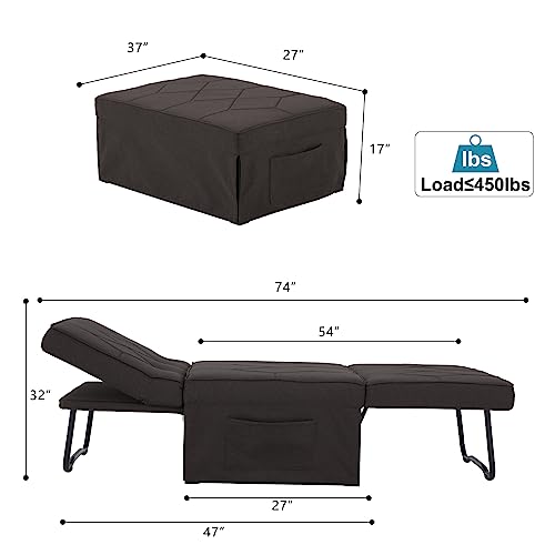 Mdeam Upgraded Sleeper Chair Bed Sofa Bed 4 in 1 Multi-Function Folding Ottoman Bed with Adjustable Backrest for Small Apartment/Living Room,No Installation(Dark Brown)