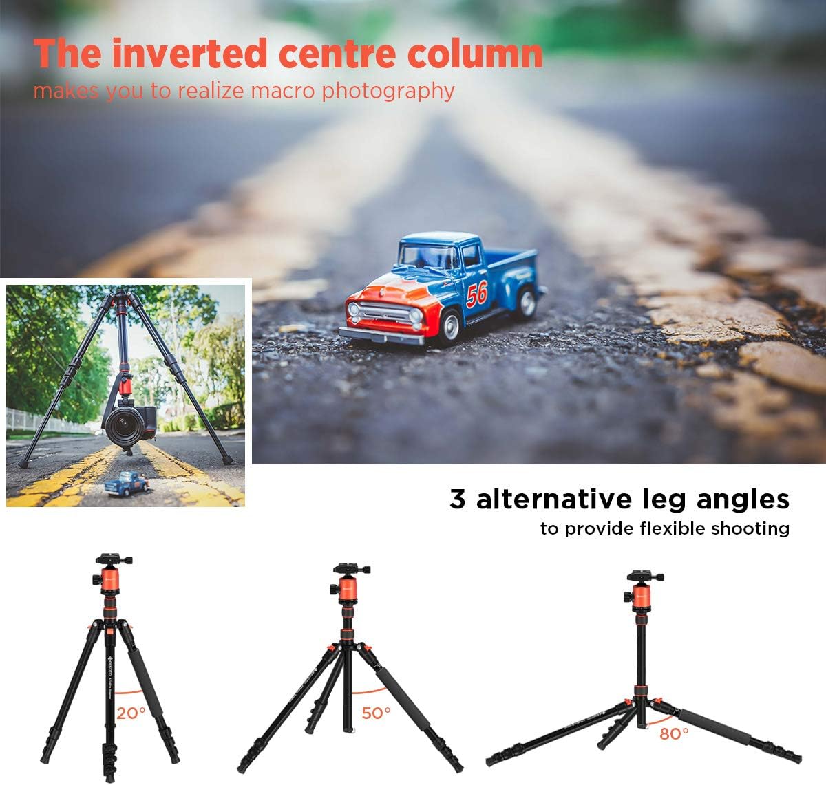 GEEKOTO 77'' Tripod, Camera Tripod for DSLR, Compact Aluminum Tripod with 360 Degree Ball Head and 8kgs Load for Travel and Work