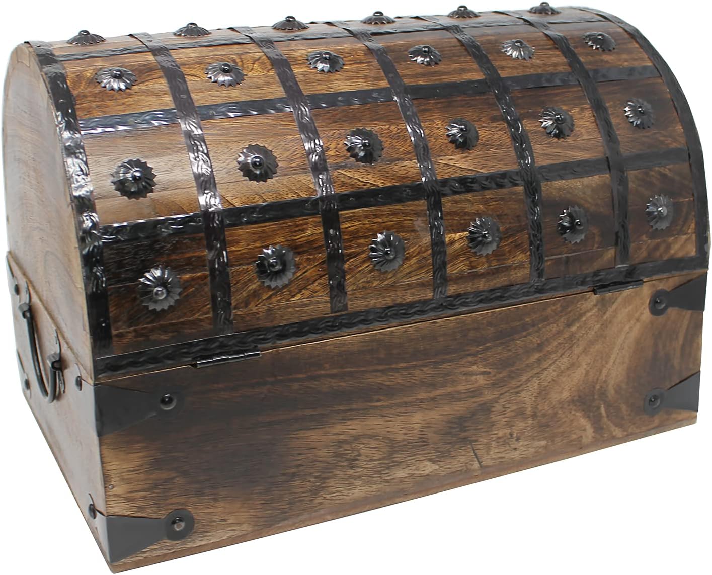 Nautical Cove Pirate Treasure Chest with Iron Lock and Skeleton Key - Storage and Decorative Box (X-Large 16 x 11 x 10.5)