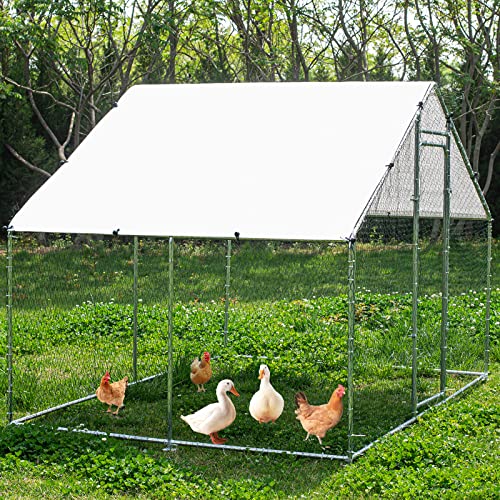 Large Metal Chicken Coop Walk-in Chicken Run with Waterproof Cover Outdoor Backyard Farm Anti-UV Spire Shaped Cage for Poultry, Ducks, and Rabbits(13.1’L x 9.8’W x 6.5’H)
