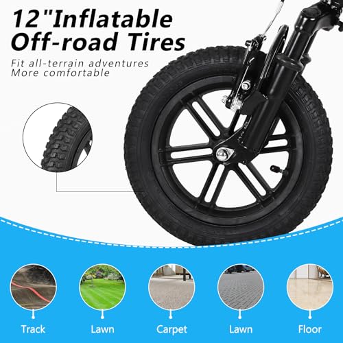 Spacewalk Electric Bike for Kids, 100W Electric Balance Bike Ages 3-5 Years Old, Kid Electric Motorcycle with 3 Speed Modes, 12 inch Inflatable Tire and Adjustable Seat