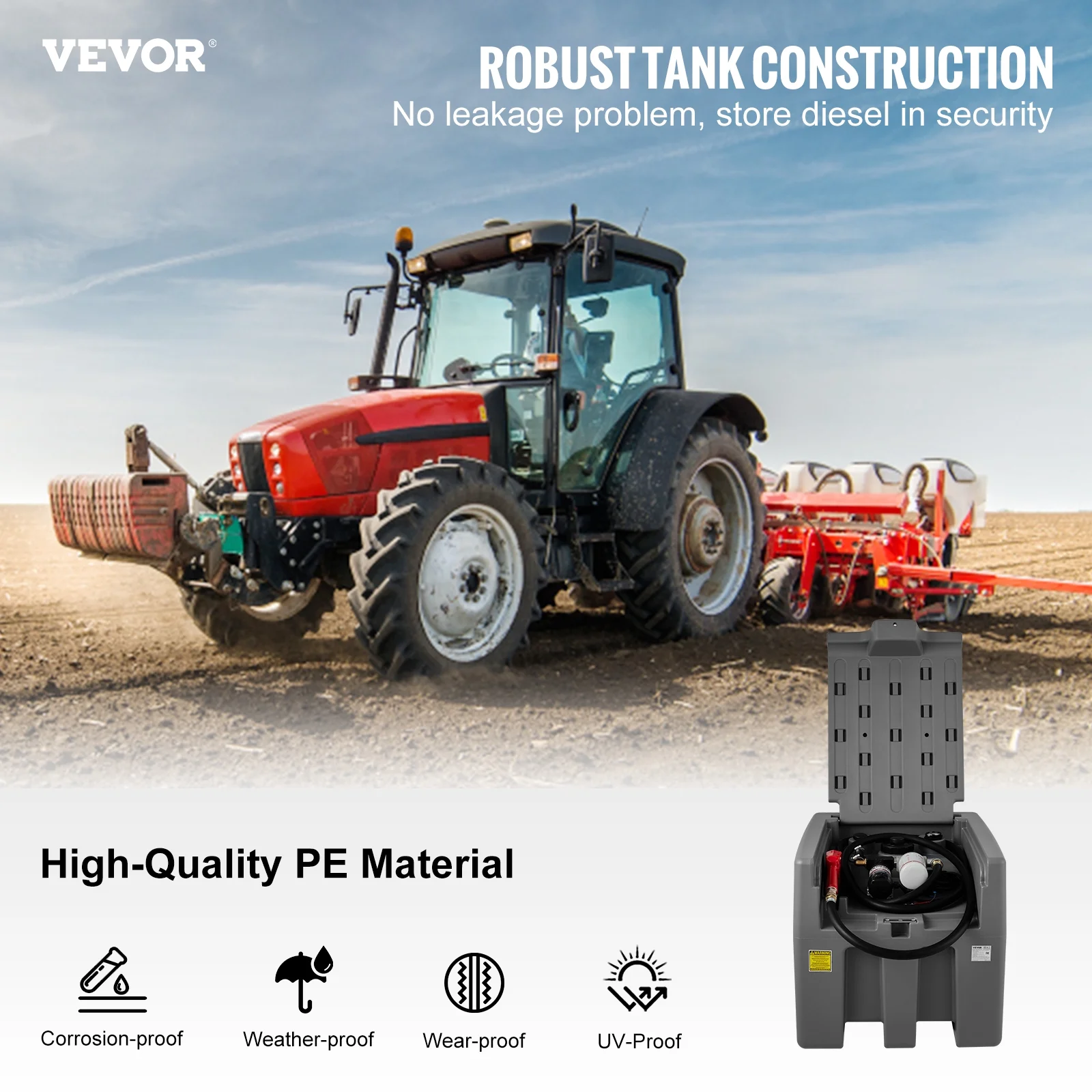 VEVOR Portable Diesel Tank, 58 Gallon Capacity & 10 GPM Flow Rate, Diesel Fuel Tank with 12V Electric Transfer Pump and 13.1ft Rubber Hose, PE Diesel Transfer Tank for Easy Fuel Transportation,Gary