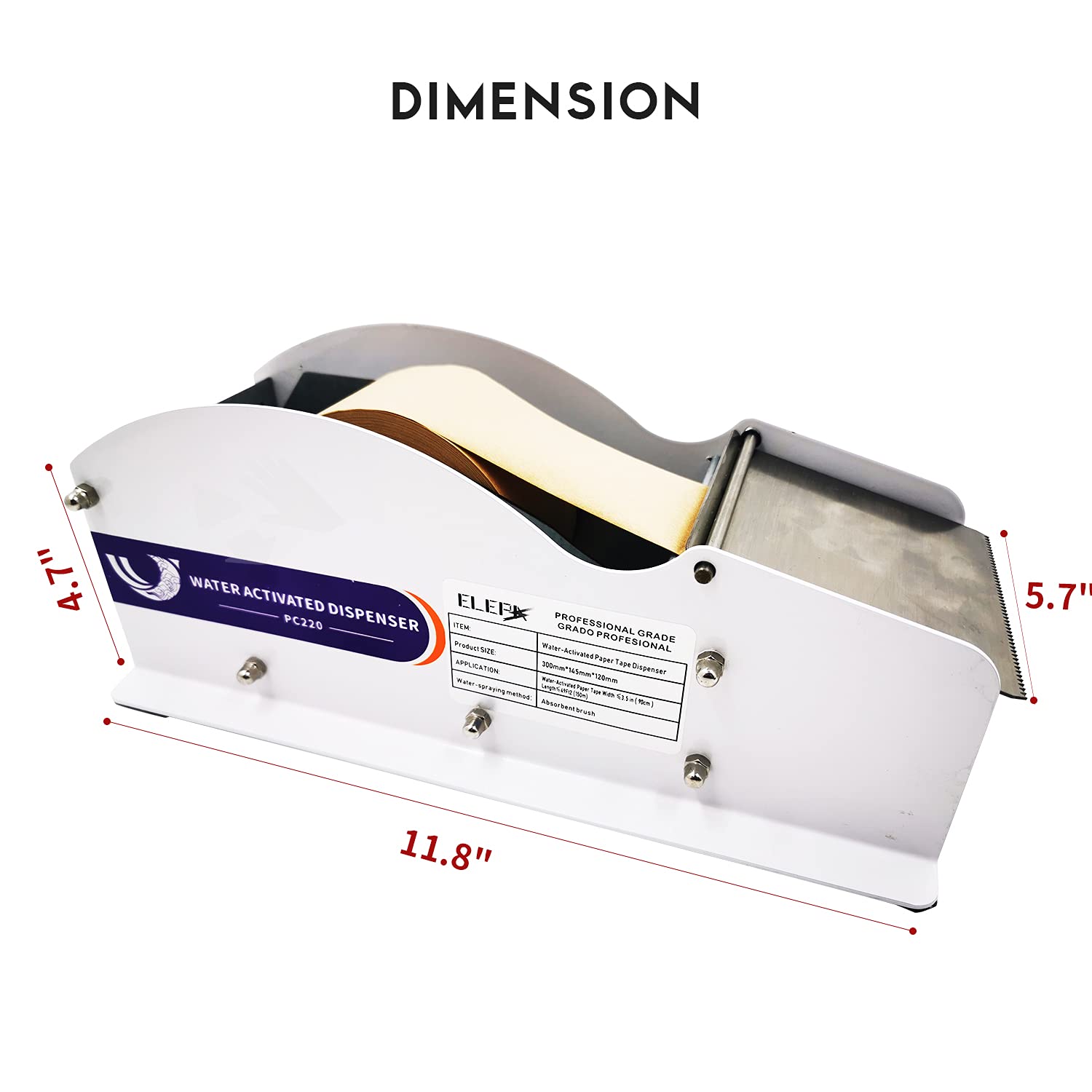 Elepa Water Activated Tape Dispenser- Manual Kraft Tape Dispenser,3.5-Inch Wide,Ideal for Low-Volume Carton Sealing by Non-Fiberglass Water-Activated Kraft Tape