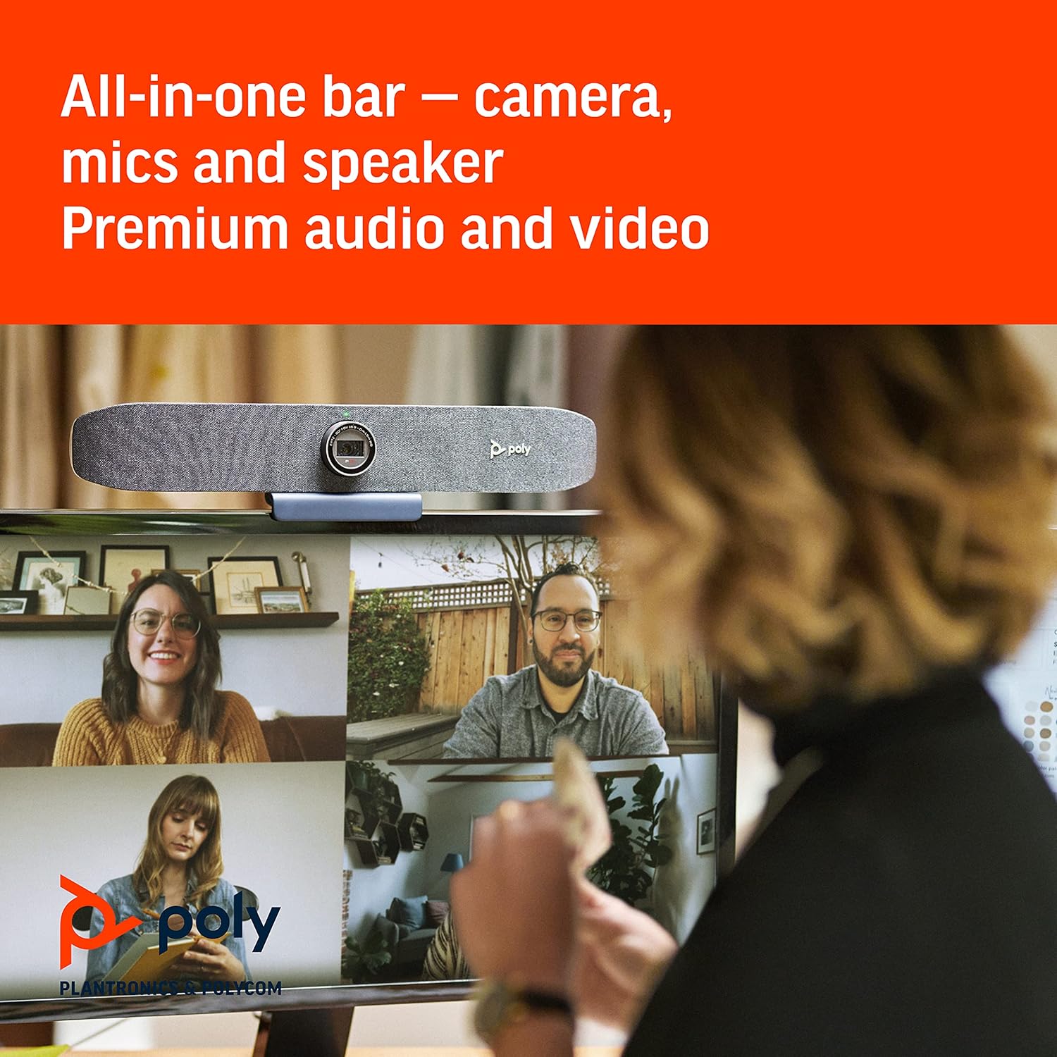 Poly Studio P15 Personal Video Bar (Plantronics + Polycom) - Complete Audio + Premium 4K Webcam Solution - Camera, Mics & Speaker - Home Office/Focus Room -Works w/Zoom (Certified) & Teams (Certified)