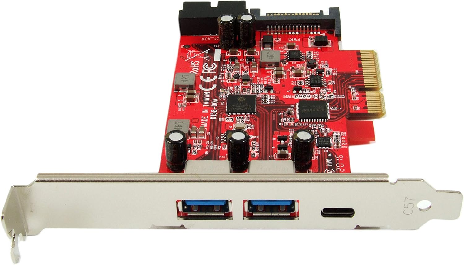 Ableconn PEX-UB158 USB 3.1 5-Port PCIe 3.0 Card (1x USB-C & 2X USB-A & 1x 2-Port Internal USB Header) - USB 3.1 PCIe Gen3 x4 Lane Host Adapter Card (ASMedia ASM3142 Controller)