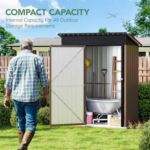 10X12X7.5 FT Outdoor Steel Storage Shed with Lockable Doors, 2 Windows, Transparent Roof Panels (Wood Panels & Frame Floor Not Included), Ideal for Patio Storage,Garbage Can, Chicken Coop，Brown