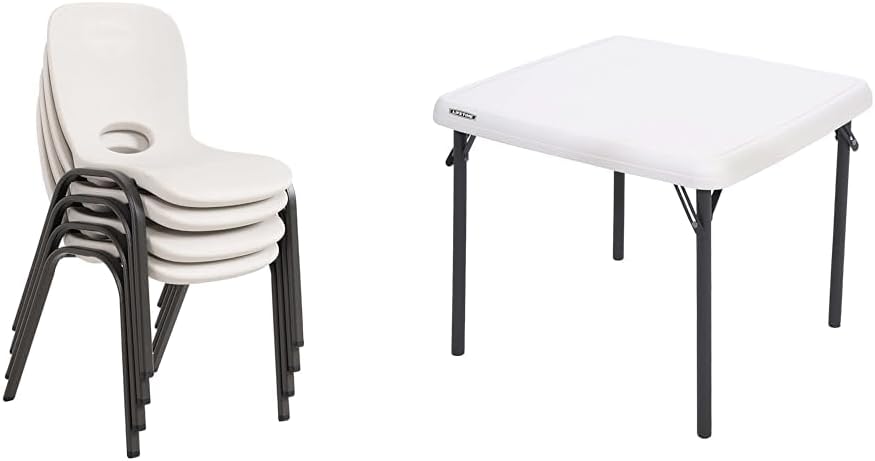 Lifetime 80383 Kids Stacking Chair, Almond & 80425 Kids Folding Table, Almond, 36"