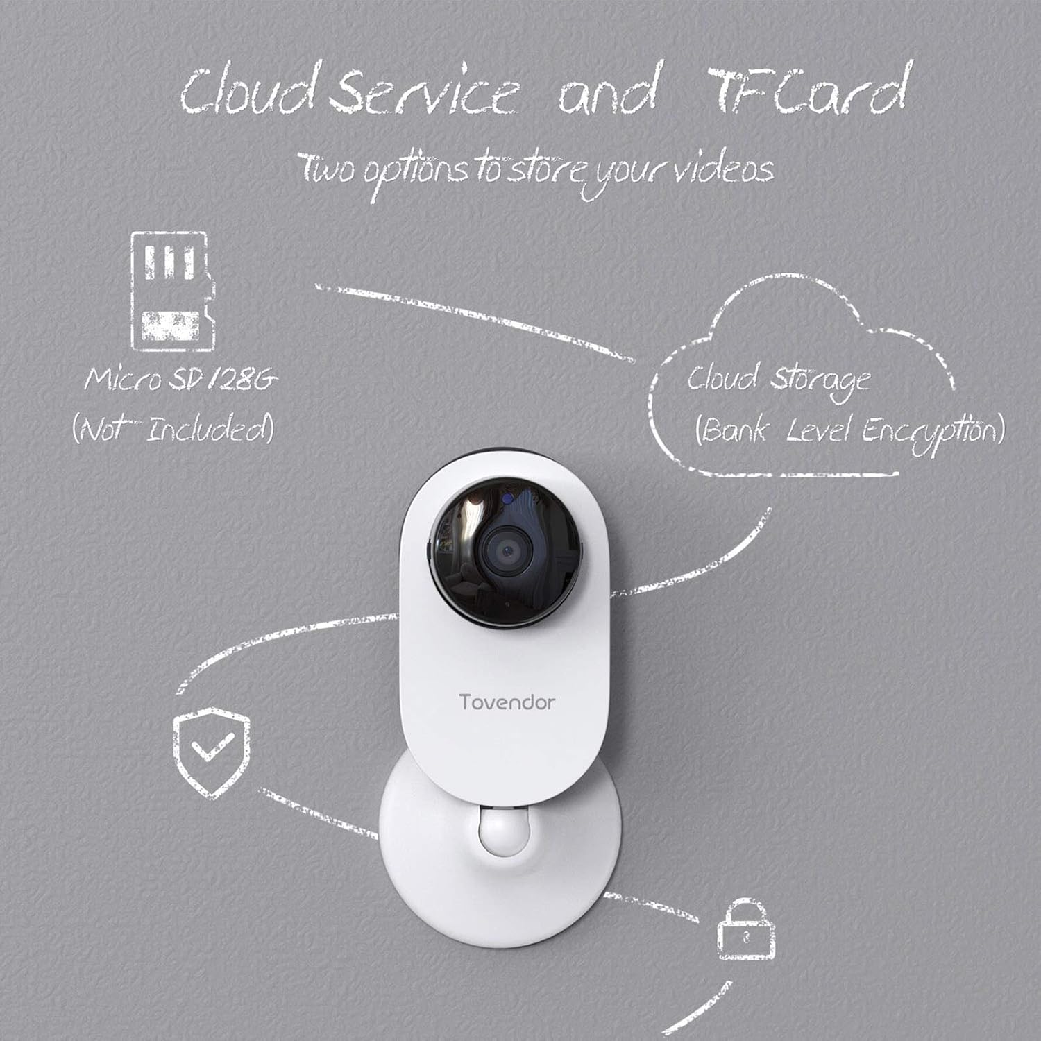 Tovendor Mini Smart Home Camera, 1080P 2.4G WiFi Security Camera Wide Angle Nanny Baby Pet Monitor with Two Way Audio, Cloud Storage, Night Vision, Motion Detection