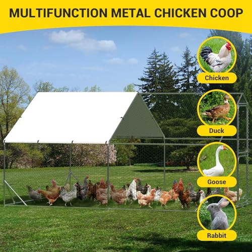 Large Metal Chicken Coop, Walk-in Poultry Cage, Chicken Run Pen House with Reinforcement & Waterproof & Anti-Ultraviolet Cover Chicken Coop Run with Lockable Doors for Outdoor 9.8 x 13.1 x 6.6ft