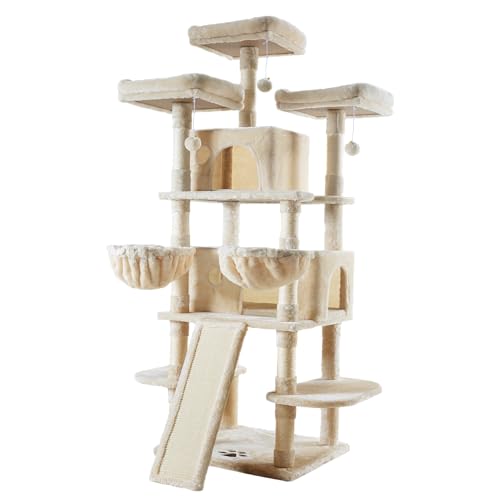 Allewie 68 Inches Cat Tree/House and Towers for Big Feline/Scratching Post/Multi-Level Large Kitty Climbing Tree with Condo/Smokey Grey