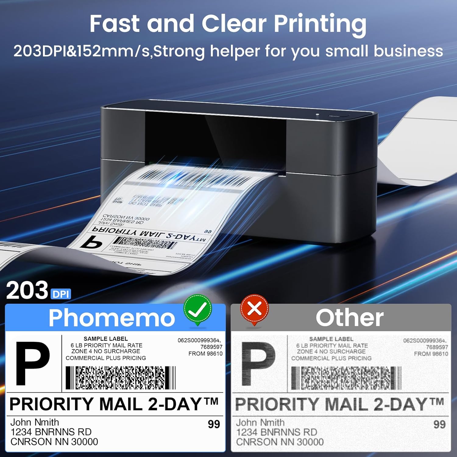 Phomemo Bluetooth Thermal Label Printer, 4x6 Thermal Shipping Label Printer for Small Business, 245-BT Bluetooth Shipping Label Printer for Shipping Packages, Compatible with iPhone, USPS, Amazon