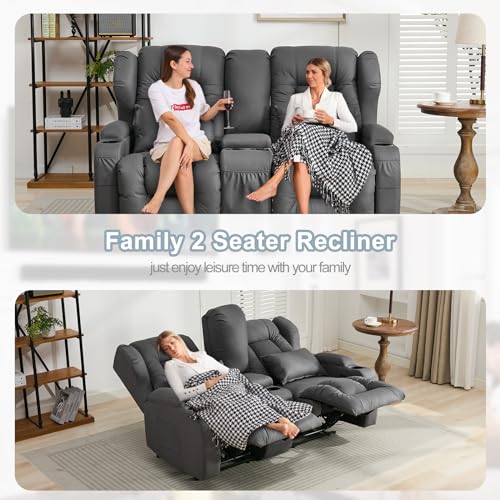 65" Loveseat Recliner Reclining Loveseat with Console - Comfy Manual RV Recliner Loveseat Sofa Couch Home Theater Seating with Pillows, Cup Holders - Recliner Chair for Living Room RV Furniture