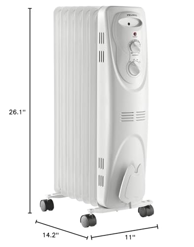 PELONIS Oil Filled Radiator Heater for indoor use Large Room Safe with Thermostat, 1500W Energy Efficient Quiet Space Heater, 3 Heat Settings, Overheat & Tip-Over, Black