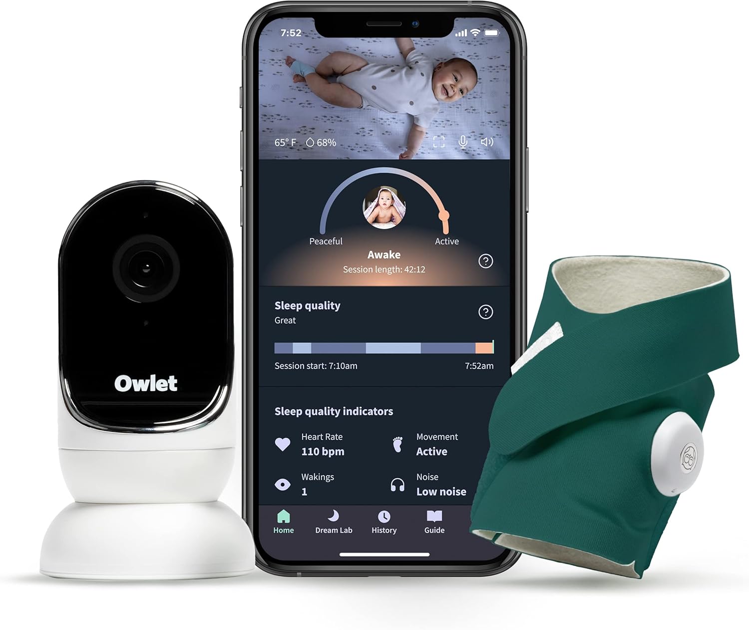 Owlet Dream Duo: Dream Sock Baby Monitor and HD Camera - Deep Sea Green