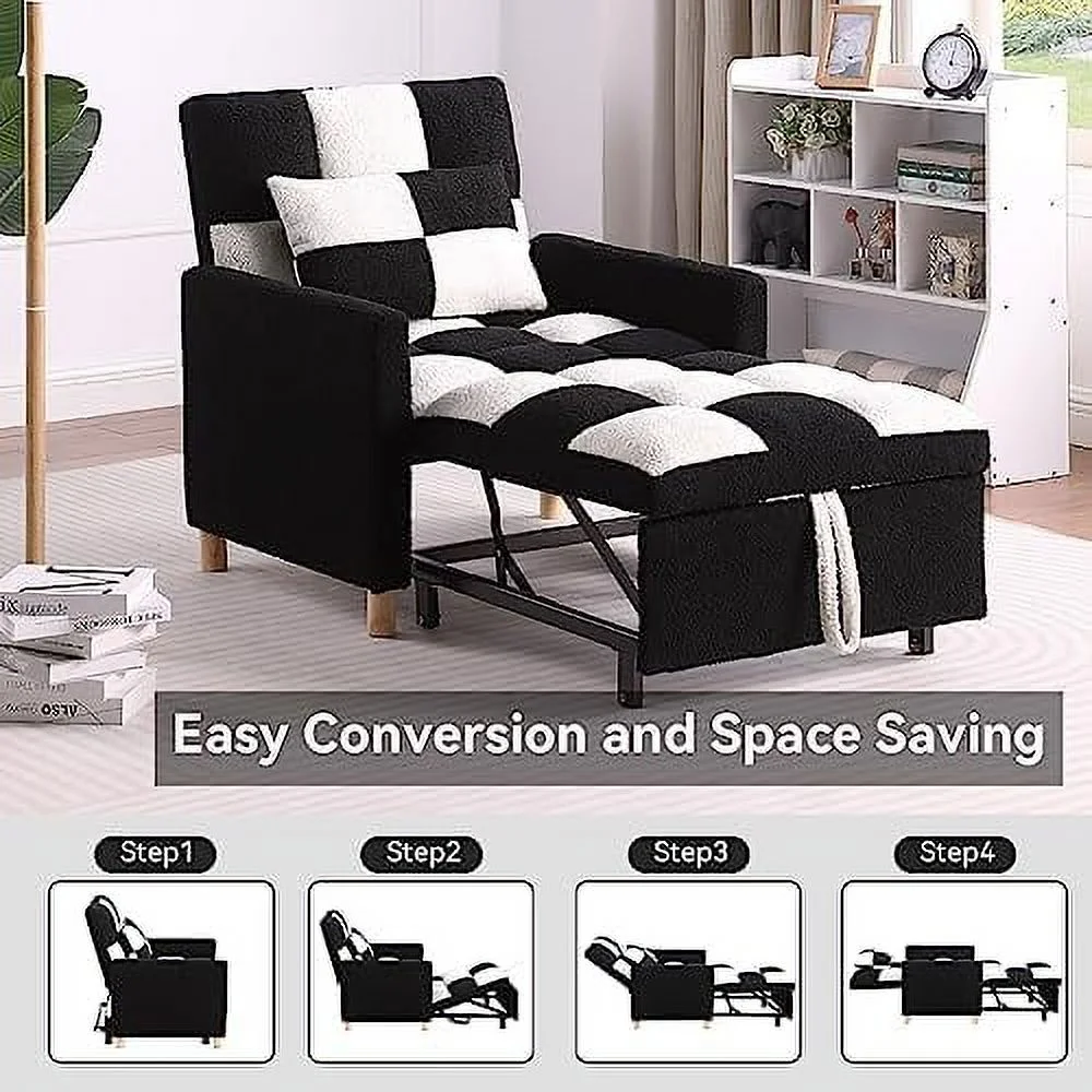 RUNFAYBIU Sleeper Chair Bed Convertible Single Sofa Chair Bed with Pillow Pull Out Sleeper Bed with Adjustable Backrest Multi-Functiona Lounge Chair for Living Room(Beige)