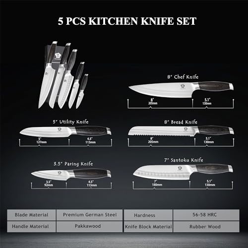 WILDMOK Kitchen Knife Block Set, 17-piece Knife Set with Wooden Block German Steel Kitchen Knives Sets with Bone Chopper, Gift Box