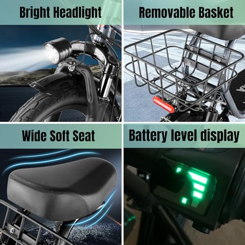 Caroma Peak 500W/800W/1200W Electric Scooter with Seat, Max 15/20/30Miles Range&20MPH, 14" Tires Foldable Adult Electric Scooter with Basket for Pets & Cargo, Dual Shock Absorbing Ebike for Commuting