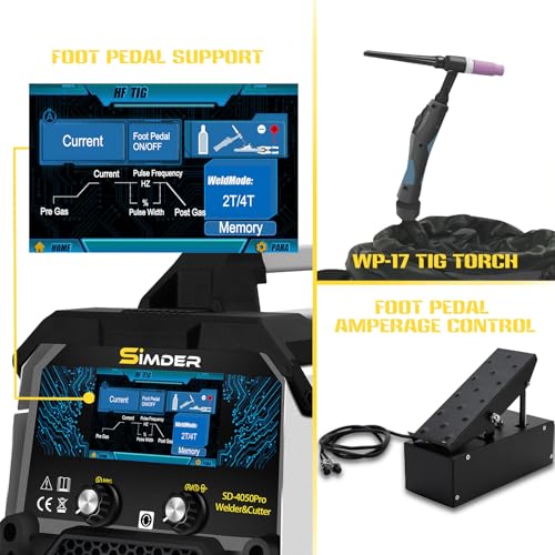 SSIMDER Aluminum MIG Welder Pulse MIG/MAG/HF TIG/Stick/Pilot ARC Plasma Cutter 200A Welding Machine SD4050Pro 10 in 1 Welder Cutter Combo