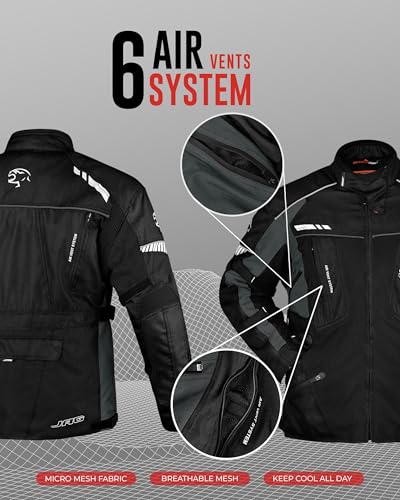 JAG Touring Motorcycle Jacket for Men, Dual Sports Water Resistant Adventure Riding Jacket with Cordura Fabric & CE Armor