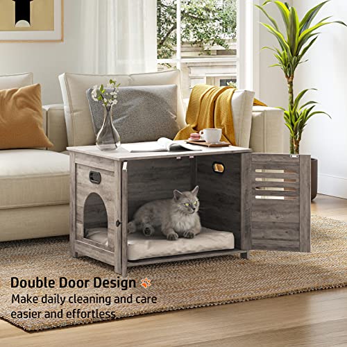 DINZI LVJ Litter Box Enclosure for 2 Cats, Hidden Litter Box Furniture with Double Rooms, Dual Cat Litter House with Louvered Front Doors, 47.2" Hidden Cat Washroom, Wooden Cat Cabinet, Espresso