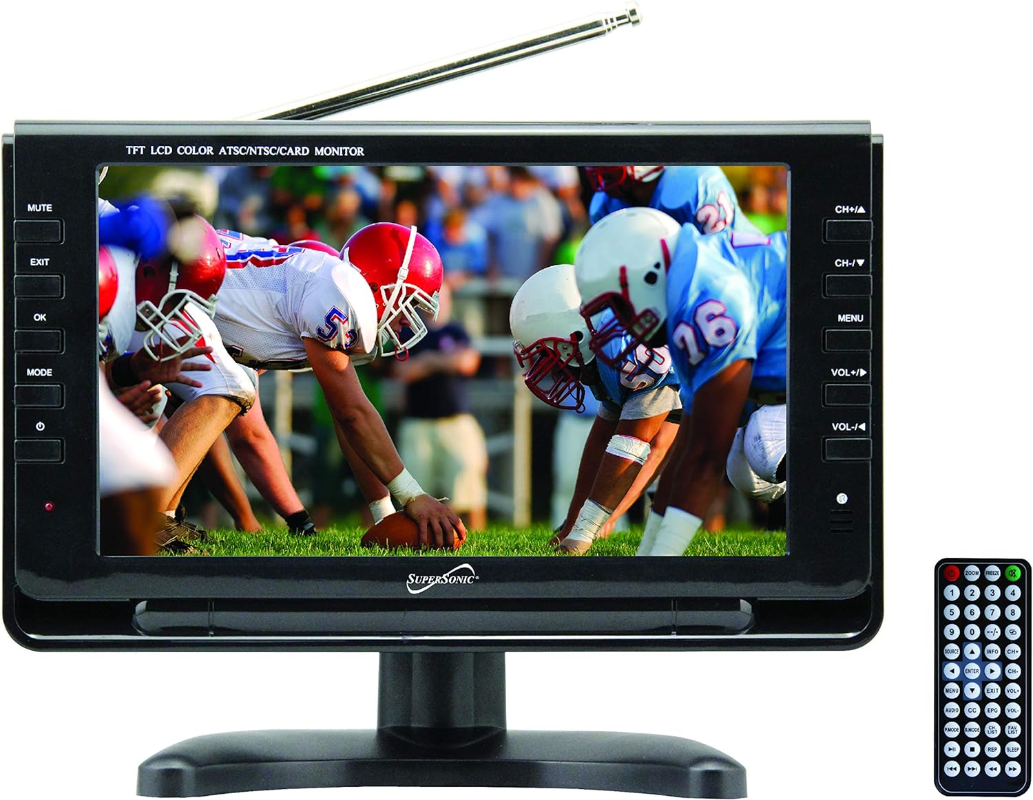 SuperSonic SC-2813 13 Portable Widescreen LED TV with USB/SD Inputs, HDMI, FM Radio, Rechargeable Battery and AC/DC Compatible for Home, RVs, Boats, Camping