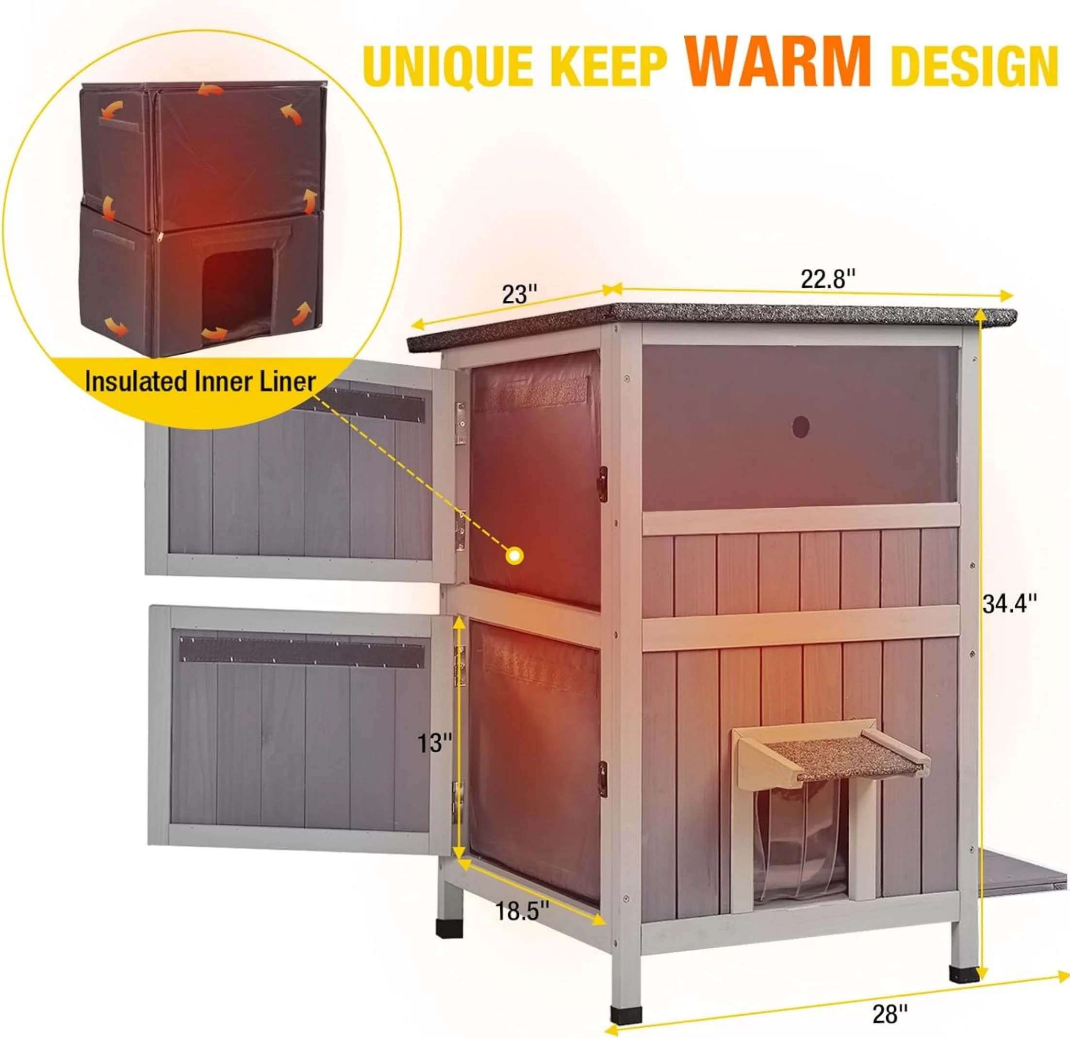 Morgete Insulated Cat House Outdoor, Feral Cat Shelter for Winter Weatherproof with Insulated Liner