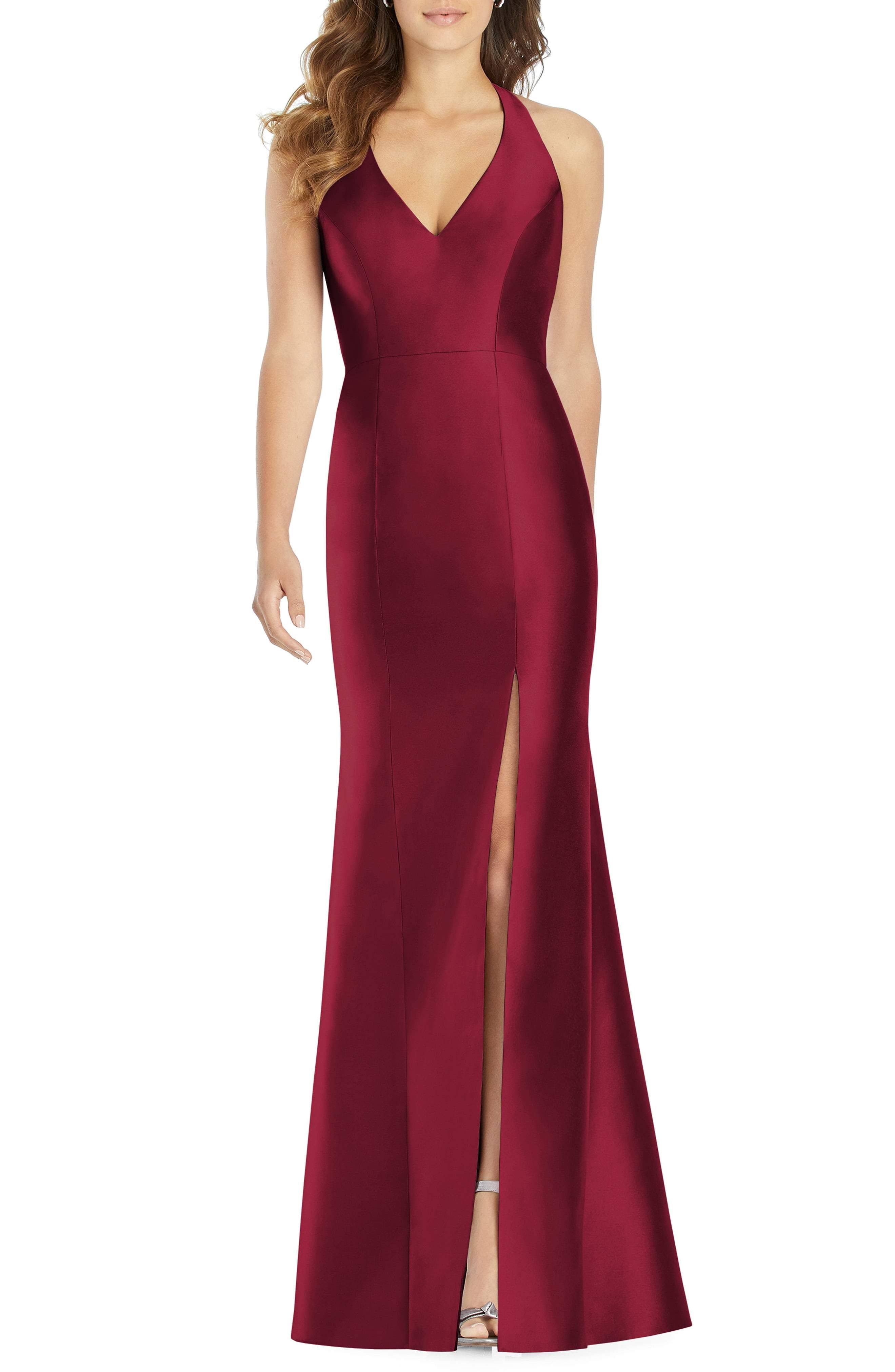 Alfred Sung V-Neck Halter Satin Trumpet Gown - Blue - Gowns