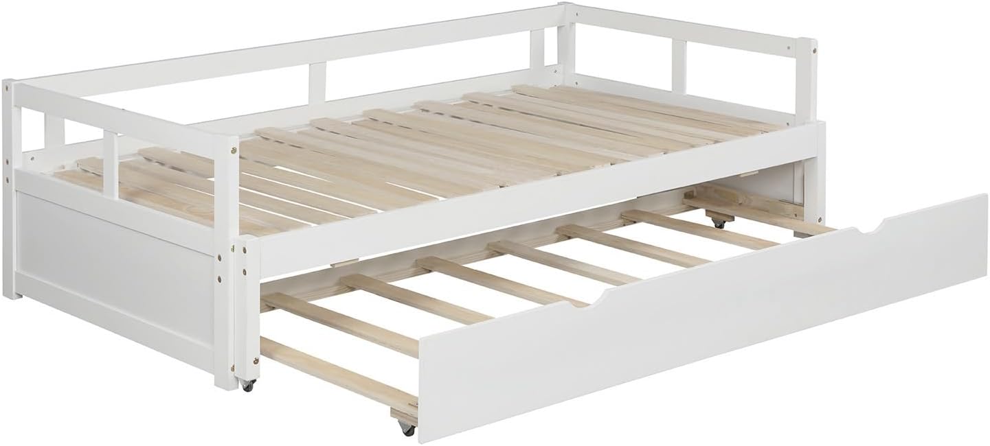 Extending Daybed with Trundle, Wooden Daybed with Trundle, White