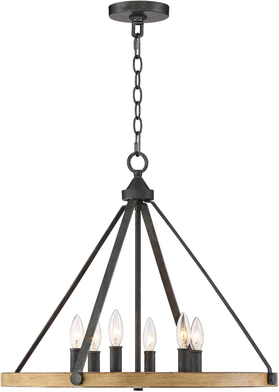 Markham Black Ash Wood Wagon Wheel Chandelier 24" Wide Rustic Farmhouse Industrial 6-Light Fixture for Dining Room House Foyer Entryway Kitchen Bedroom Living Room High Ceilings - Franklin Iron Works