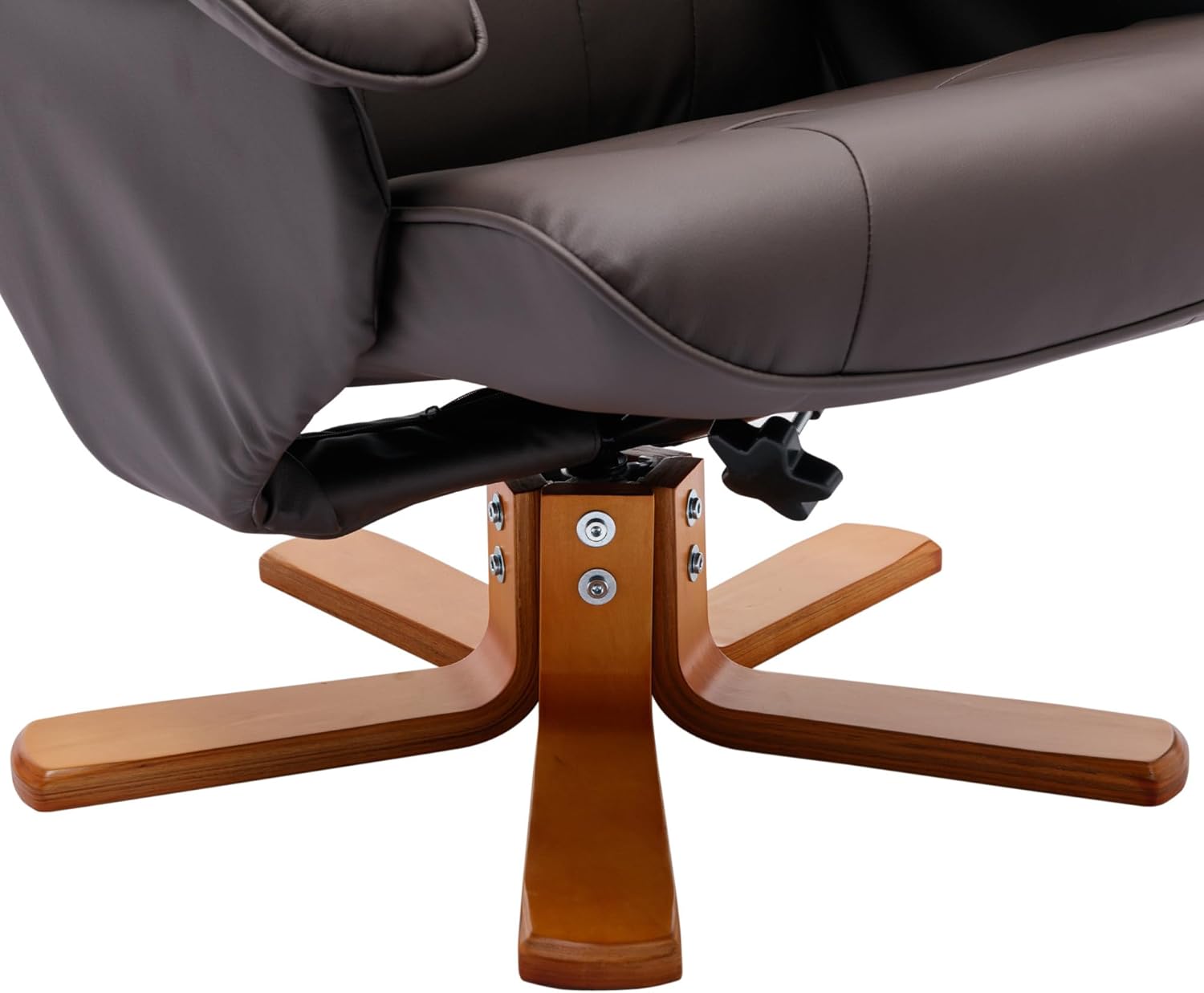 Recliner Chair with Ottoman, Swivel Recliner Chair with Wood Base for Livingroom, Bedroom, Faux Leather Beige,Brown