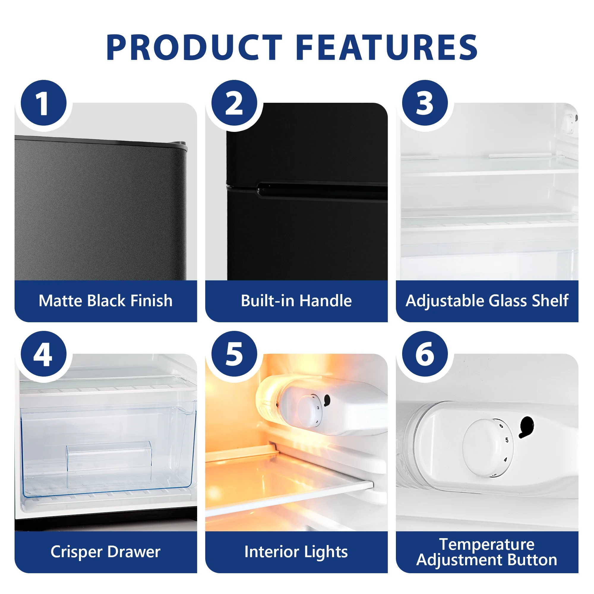 Simzlife 3.2 Cu ft Two Door Mini Refrigerator with Freezer, Compact Small Fridge Adjustable Removable Shelves, Black