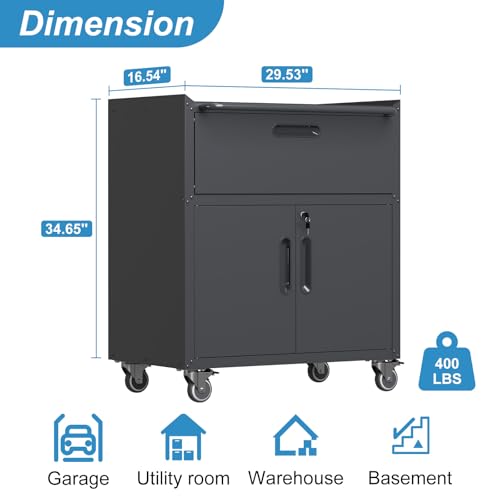 Garage Storage Cabinet Wall Cabinet with 2 Doors,Lockable Tool Cabinets Wall Mounted with Adjustale Shelves,Heavy Duty Steel Hanging Cabinets for Warehouse Kitchen Laundry,Assembly Required