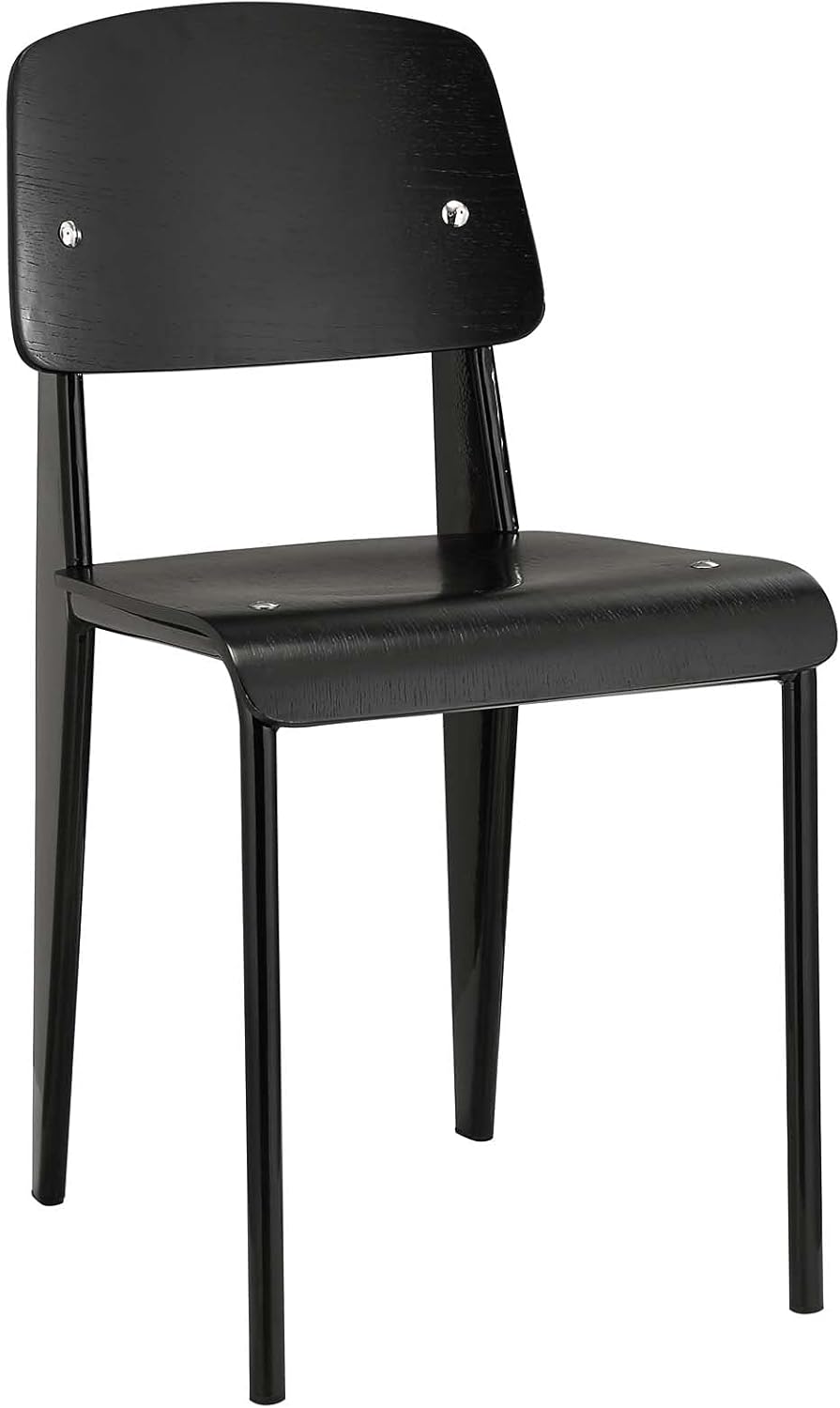 Modway Cabin Modern Wood and Metal Kitchen and Dining Room Chair in Walnut Black