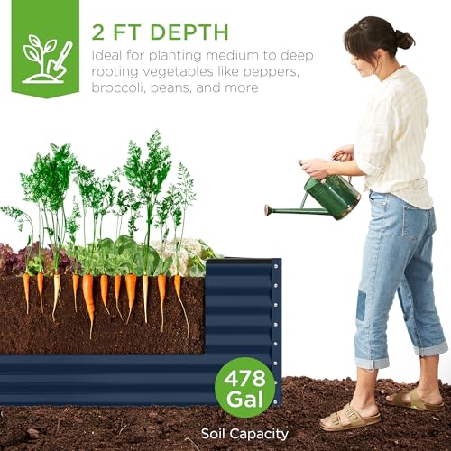 Best Choice Products 8x4x2ft Outdoor Metal Raised Garden Bed, Deep Root Planter Box for Vegetables, Flowers, Herbs, and Succulents w/ 478 Gallon Capacity - Gray