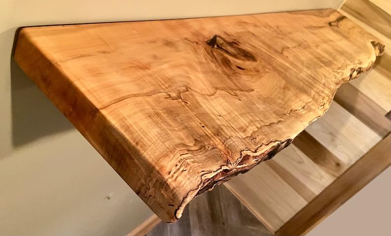 Customizable Live Edge Spalted Maple Floating Shelves, Wormy Maple Natural Edge Wood Shelf, Live Edge Ambrosia Maple, Live Edge Mantel (30",Standard)