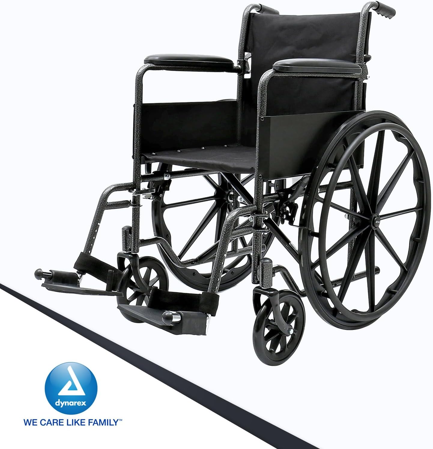 Dynarex DynaRide Series 1 Wheelchair with Fixed Full Arms is Lightweight, Foldable & Comfortable, Weight Capacity of 300 Pounds, Silver, 1 DynaRide Series 1 Wheelchair with Fixed Full Arms