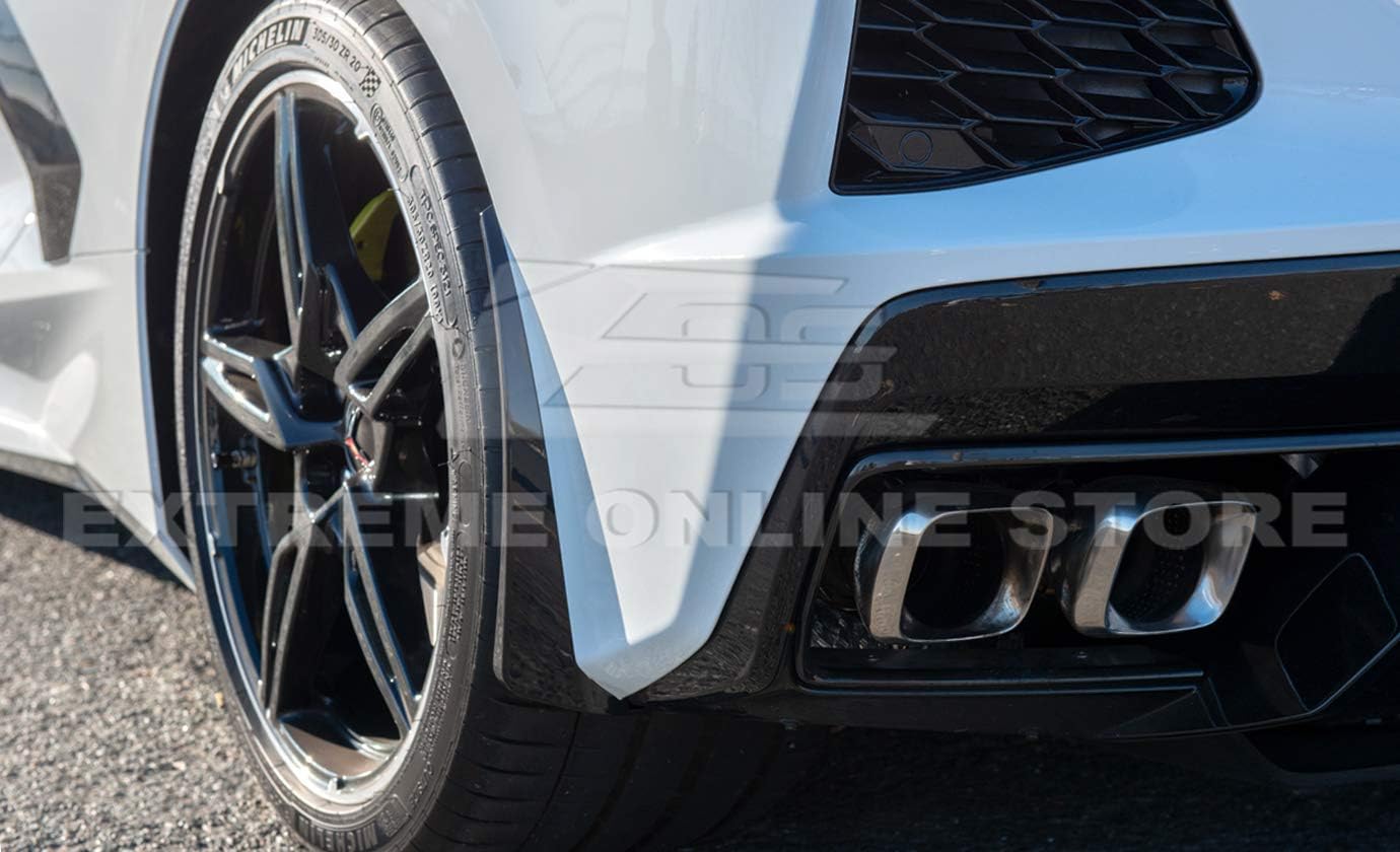 Extreme Online Store Replacement for 2020-Present Chevrolet Corvette C8 All Models | GM Factory XL Extended Style Painted Carbon Flash Metallic Rear Side Splash Guards Mud Flap Pair