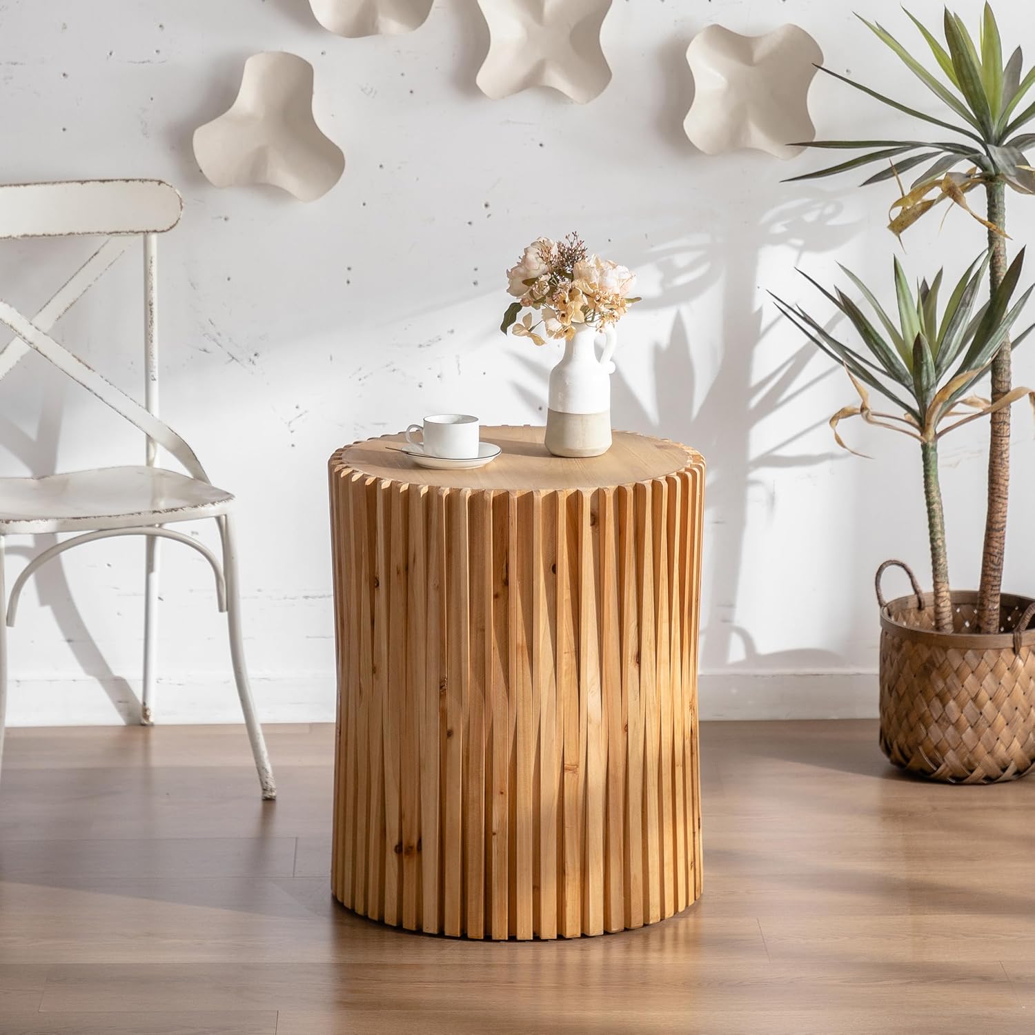 Retro Fashion Style Cylindrical Coffee Table with Vertical Texture Relief Design,Suitable for Living Room,Office,and Dining Room(Same SKU:W757102860)
