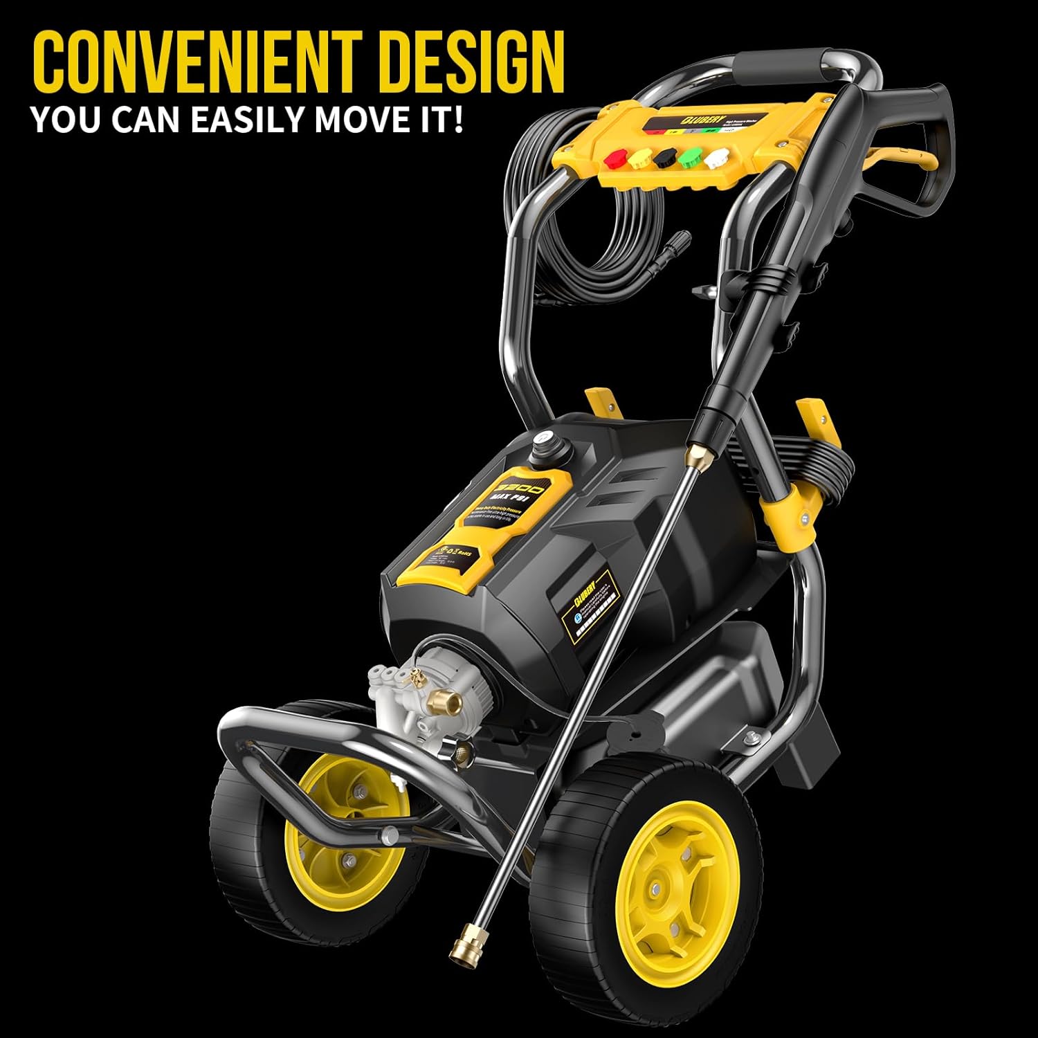 BLUBERY 3200 PSI Electric Pressure Washer, 2.4 GPM Heavy Duty Power Washer, 30Ft Pressure Hose&Max Soap Tank, 32.8ft Power Cord，5 Quick Nozzles, Commercial Washer,Black
