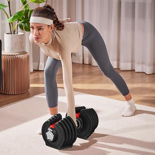 Yaheetech Adjustable Dumbbell Set 28/40/52.5/90LBS Adjustable Dumbbells Fast Adjust Dumbbell Weight Set with Anti-Slip Handle and Tray for Men/Women Home Gym Strength Training Equipment Single/Pair